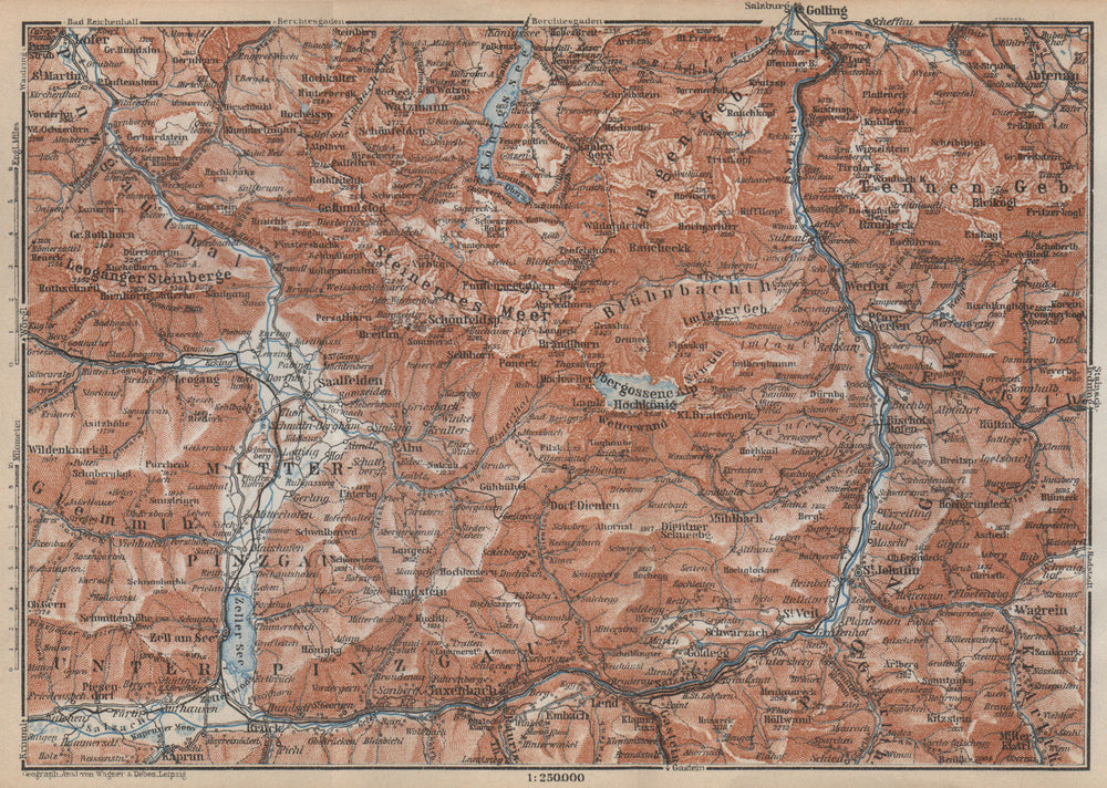 KONIGSSEE & ENVIRONS. Saalfelden Tazenbach Golling Zel-am-See Wagrain 1929 map