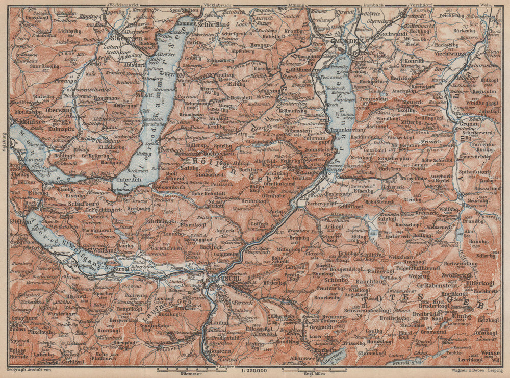 NORTH SALZKAMMERGUT. Gmunden Ischl Hallstatt. Altmunster Ebensee karte 1929 map