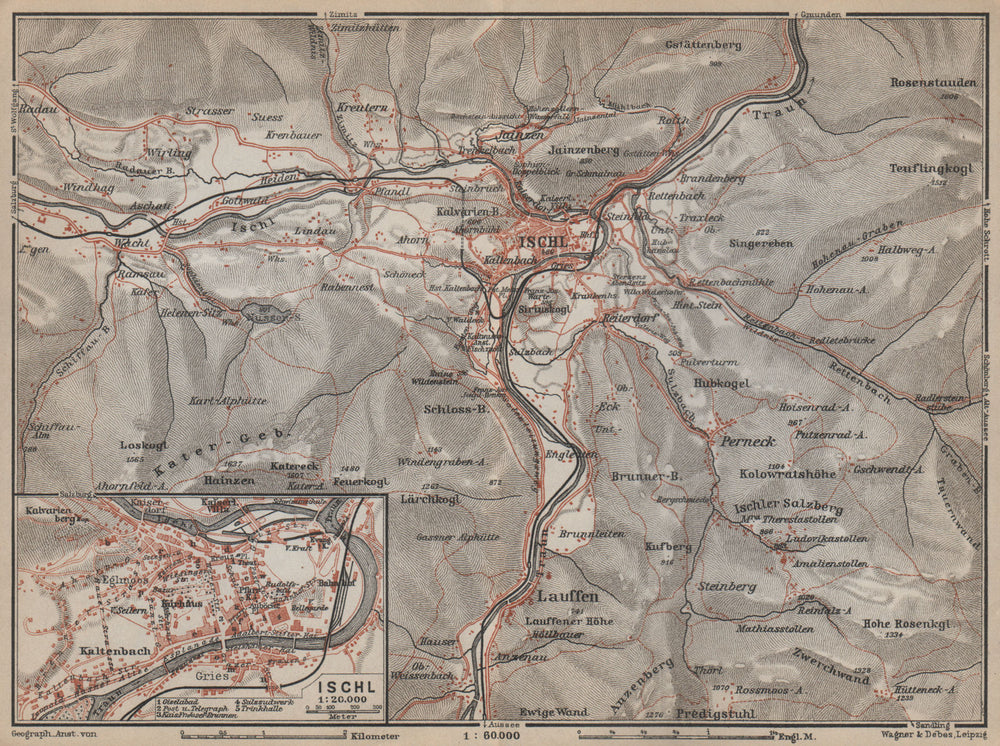 BAD ISCHL vintage town city plan stadtplan. Austria Österreich karte 1929 map