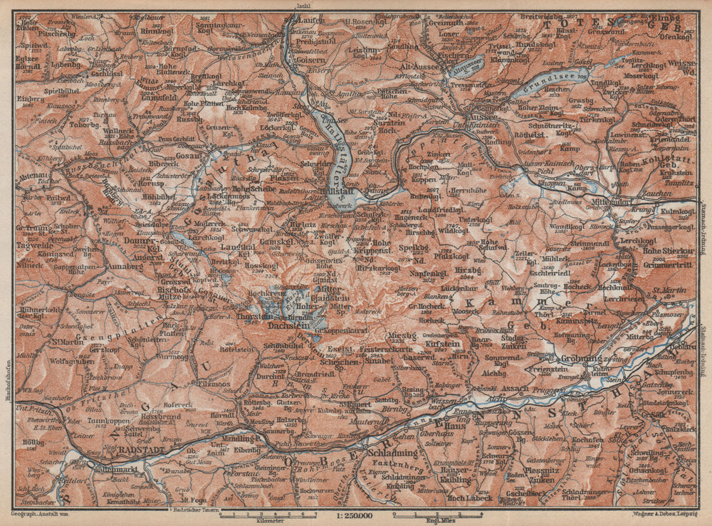 SOUTH SALZKAMMERGUT. Bad Aussee Dachstein Schladming Mitterndorf karte 1929 map