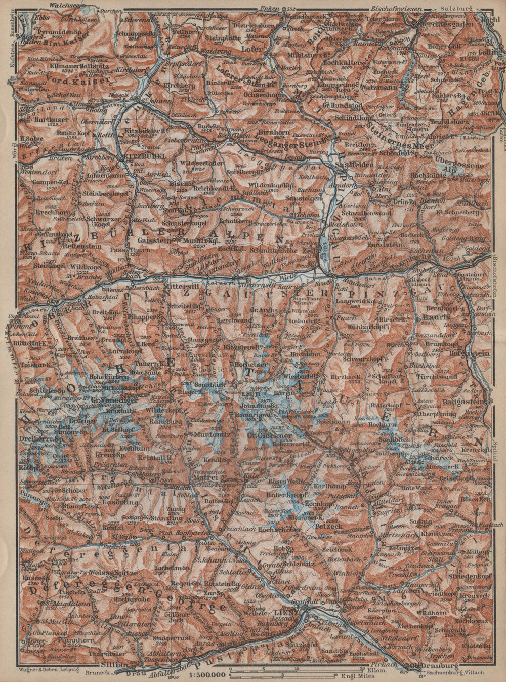 HOHE TAUERN Kitzbuhel Bad Gastein Lienz Berchtesgaden Grossglockner 1929 map