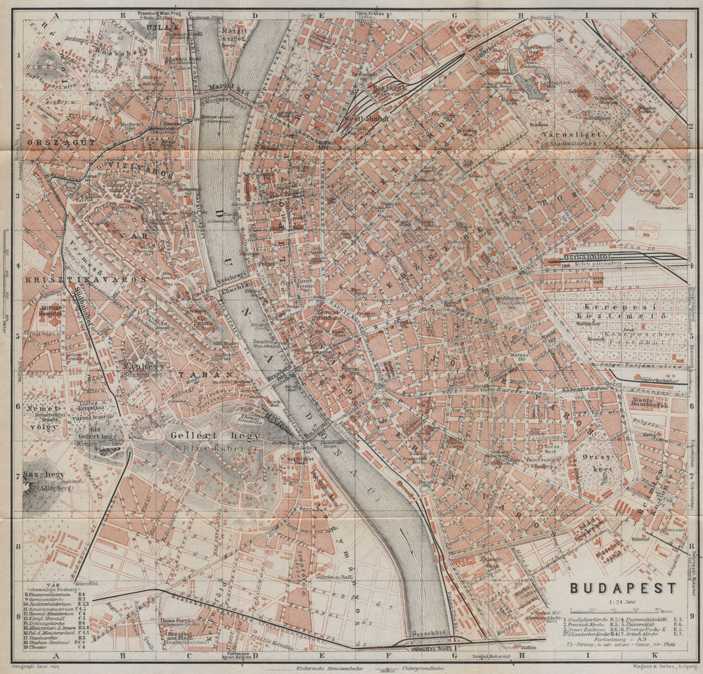 BUDAPEST vintage town city plan. Hungary. Magyarorszag terkep 1929 old map