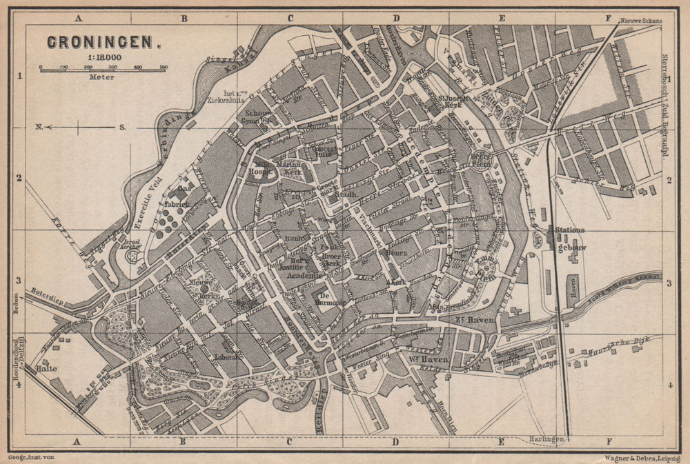 GRONINGEN antique town city stadsplan. Netherlands kaart. BAEDEKER 1897 map