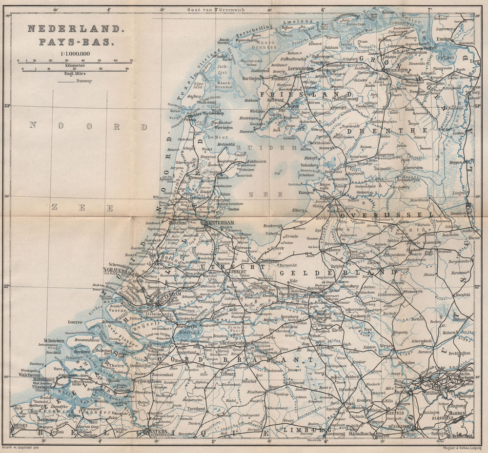 HOLLAND NEDERLAND PAYS-BAS General map. Netherlands kaart. BAEDEKER 1897