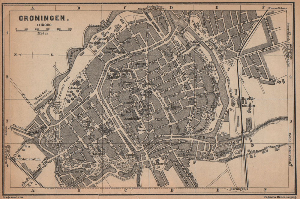 GRONINGEN antique town city stadsplan. Netherlands kaart. BAEDEKER 1901 map