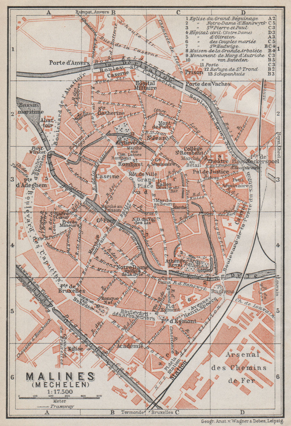 MALINES MECHELEN MECHLIN antique town city plan. Belgium carte 1910 old map