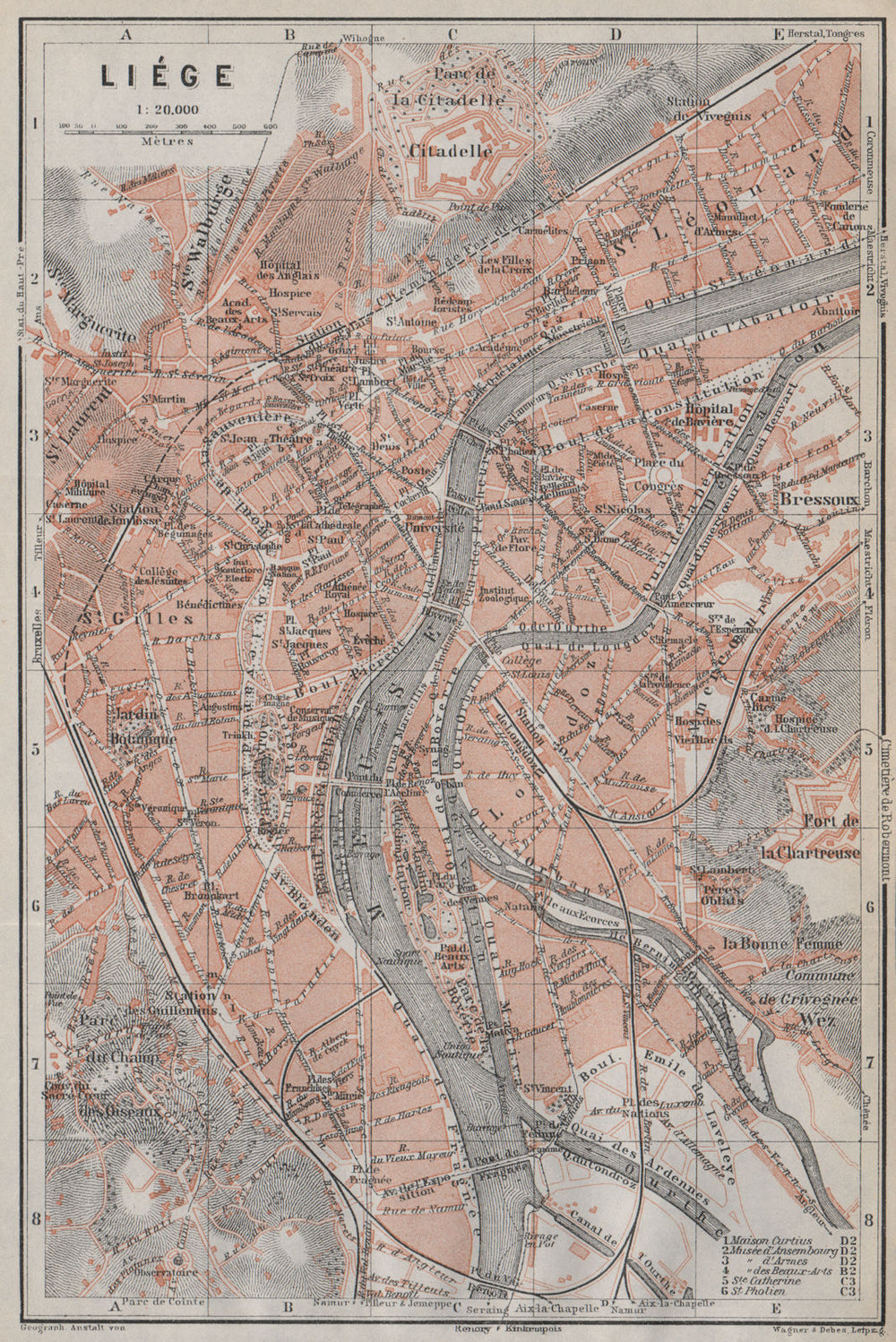 LIEGE LIÈGE LUIK antique town city plan. Belgium carte. BAEDEKER 1910 old map