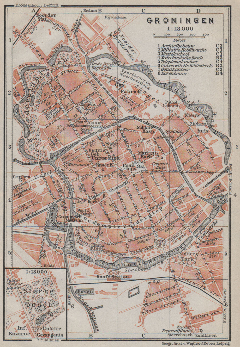 GRONINGEN antique town city stadsplan. Netherlands kaart. BAEDEKER 1910 map