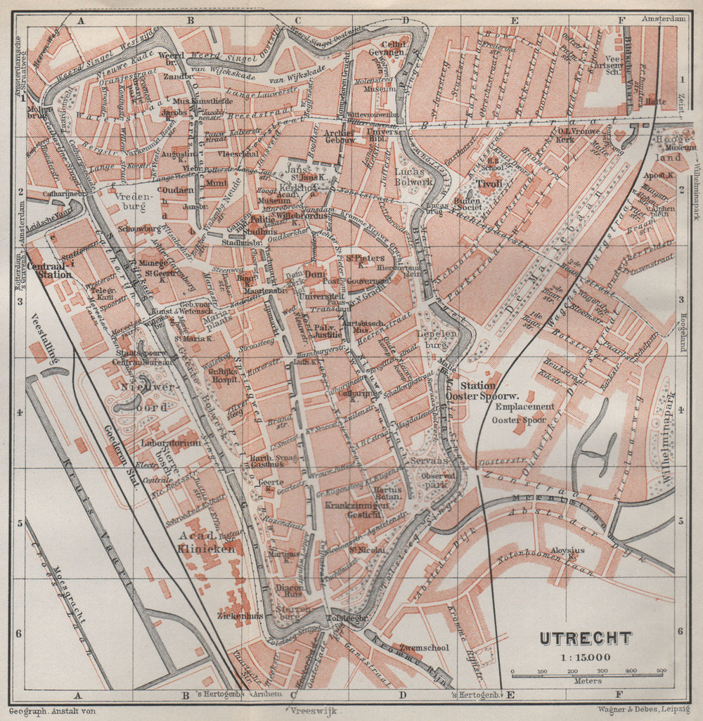 UTRECHT antique town city stadsplan. Netherlands kaart. BAEDEKER 1910 old map