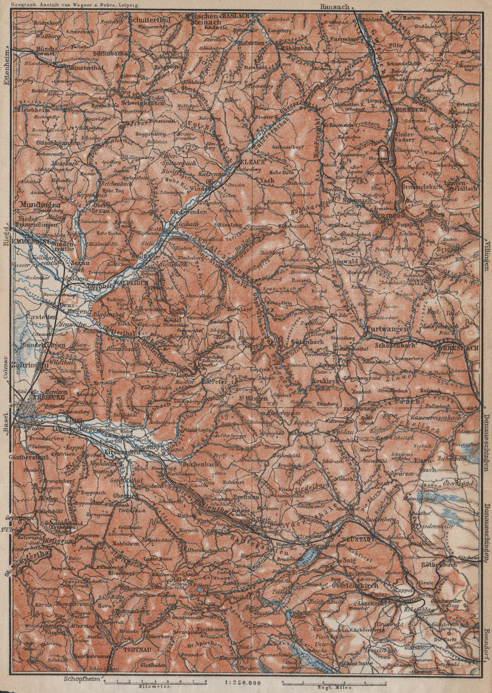 SÜD-SCHWARZWALD. BLACK FOREST South. Freiburg Emmendingen Titisee 1913 old map