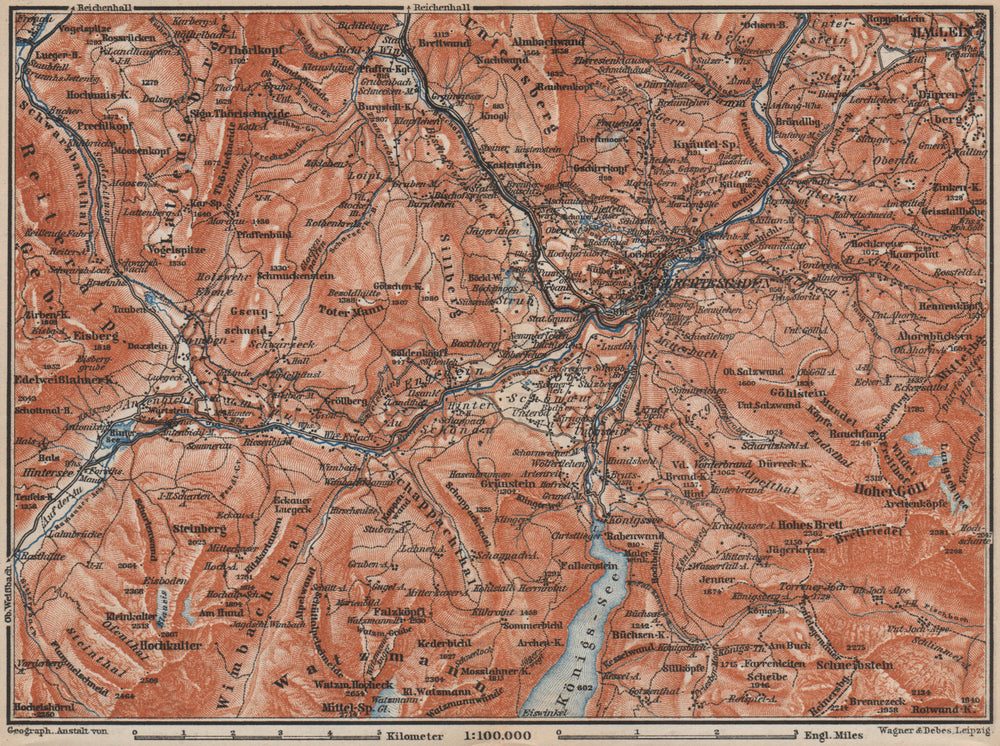 BERCHTESGADEN environs topo-map. Hallein Bayern Berchtesgadener Land 1899