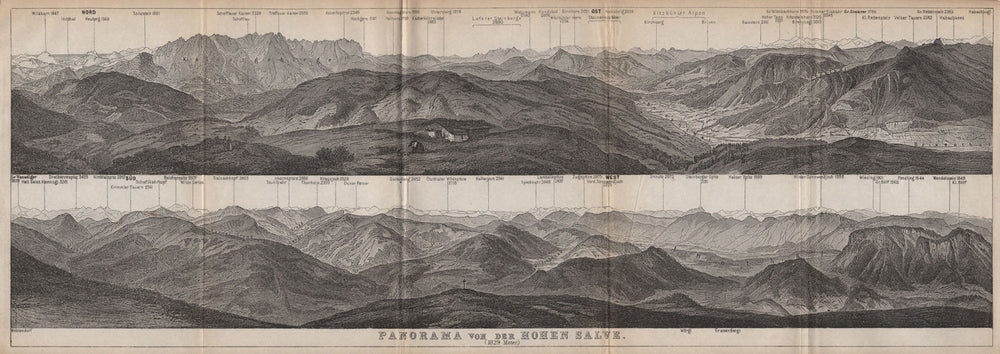 PANORAMA from/vom HOHEN SALVE. Kitzbühler Alpen Tirol Österreich karte 1899 map