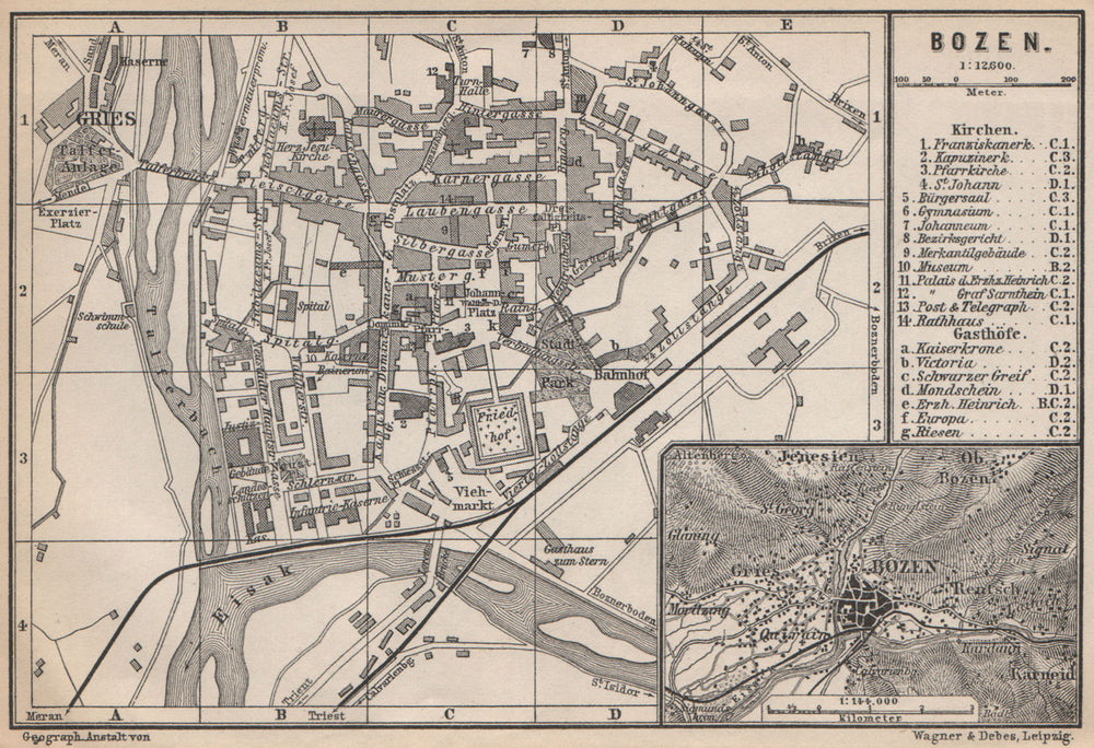 BOZEN BOLZANO town city stadtplan. Südtirol South Tyrol. Botzen. Italy 1899 map