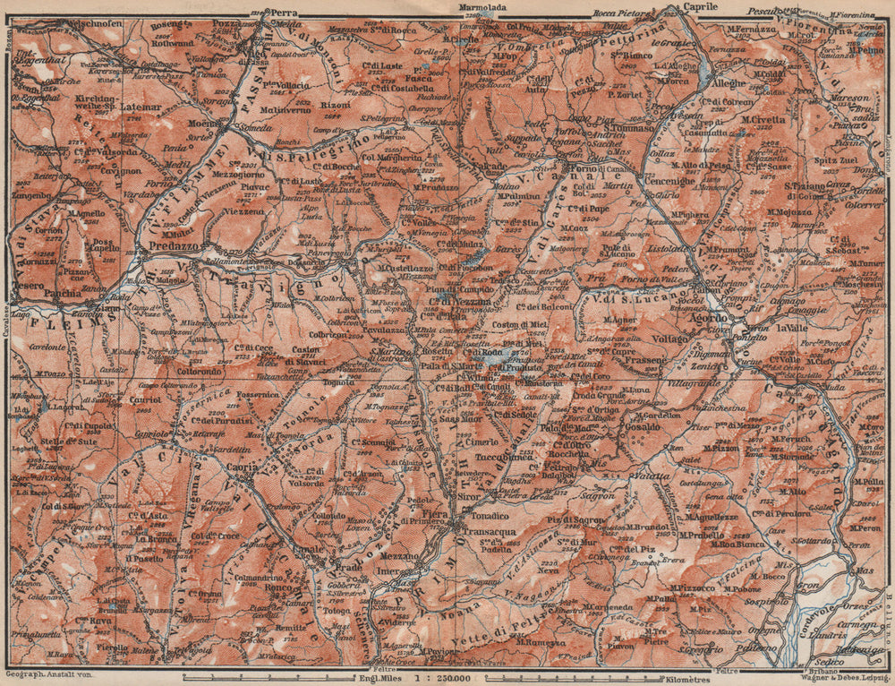 DOLOMITI. Primiero Paneveggio. San Pellegrino San Martin di Castrozza 1899 map
