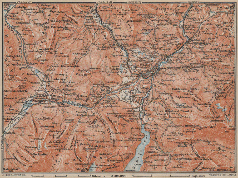 BERCHTESGADEN environs topo-map. Hallein Bayern Berchtesgadener Land 1911