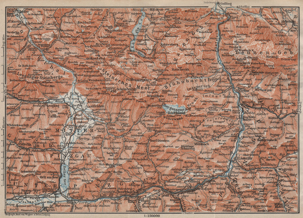 KONIGSSEE & ENVIRONS. Saalfelden Tazenbach Golling Zel-am-See Wagrain 1911 map