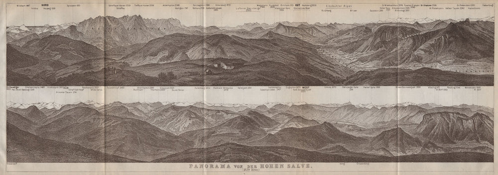 PANORAMA from/vom HOHEN SALVE. Kitzbühler Alpen Tirol Österreich karte 1911 map
