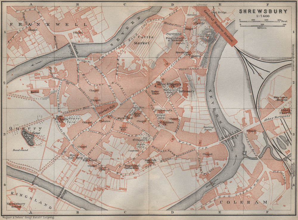 SHREWSBURY town city plan. Frankwell Coleham Kingsland. Shropshire 1910 map