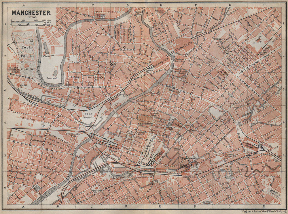 MANCHESTER town city plan. Salford Deansgate Northern Quarter Canal St 1910 map