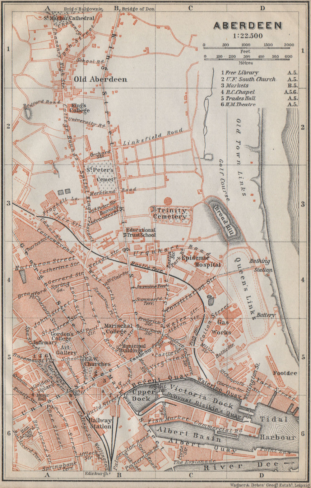 ABERDEEN antique town city plan. Docks. Scotland. BAEDEKER 1910 old map