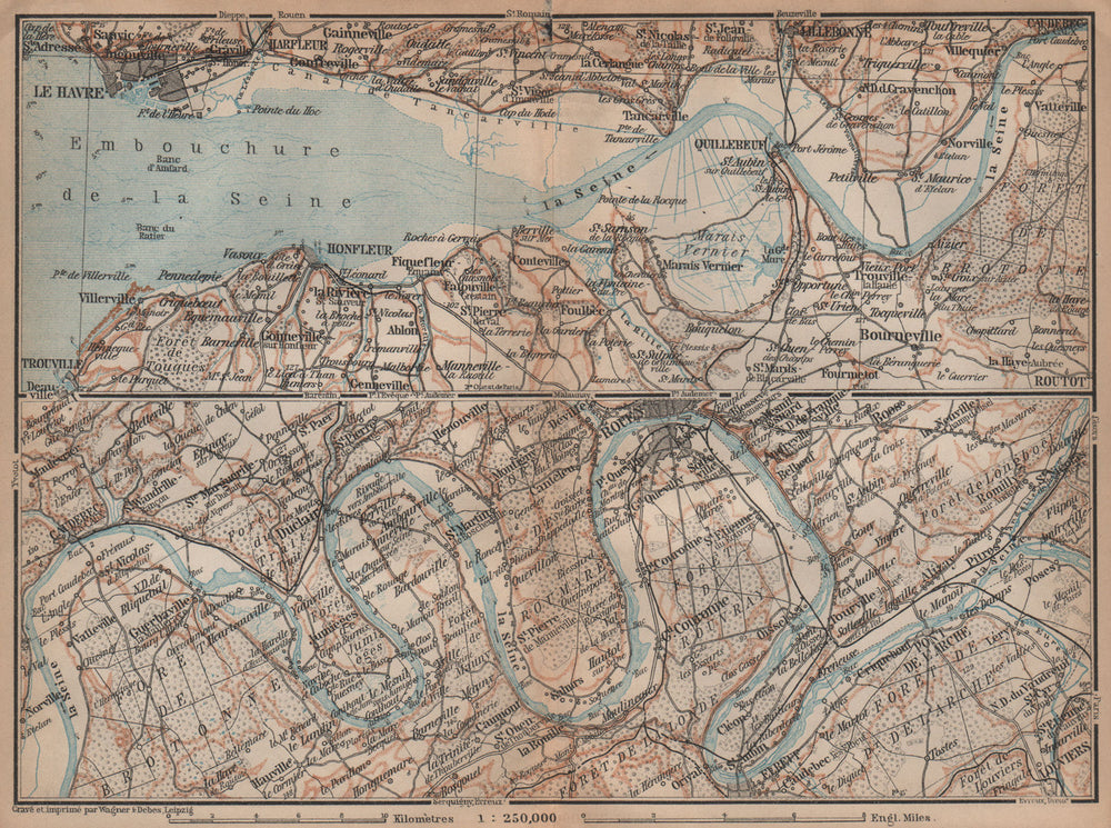 LA SEINE. Pont de l'Arche-Rouen-Honfluer-Le Havre. Eure Seine-Maritime 1899 map