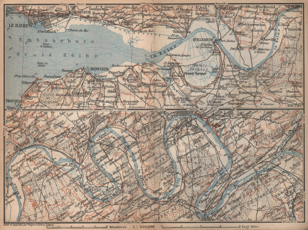 LA SEINE. Pont de l'Arche-Rouen-Honfluer-Le Havre. Eure Seine-Maritime 1905 map