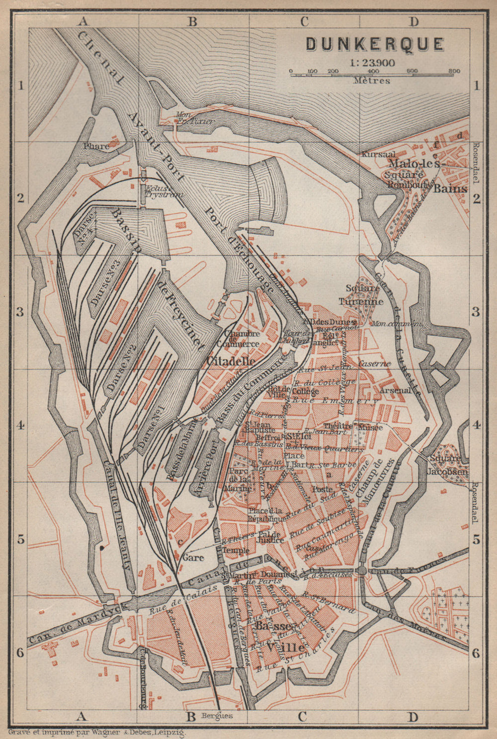 DUNKIRK DUNKERQUE antique town city plan de la ville. Nord carte 1905 old map