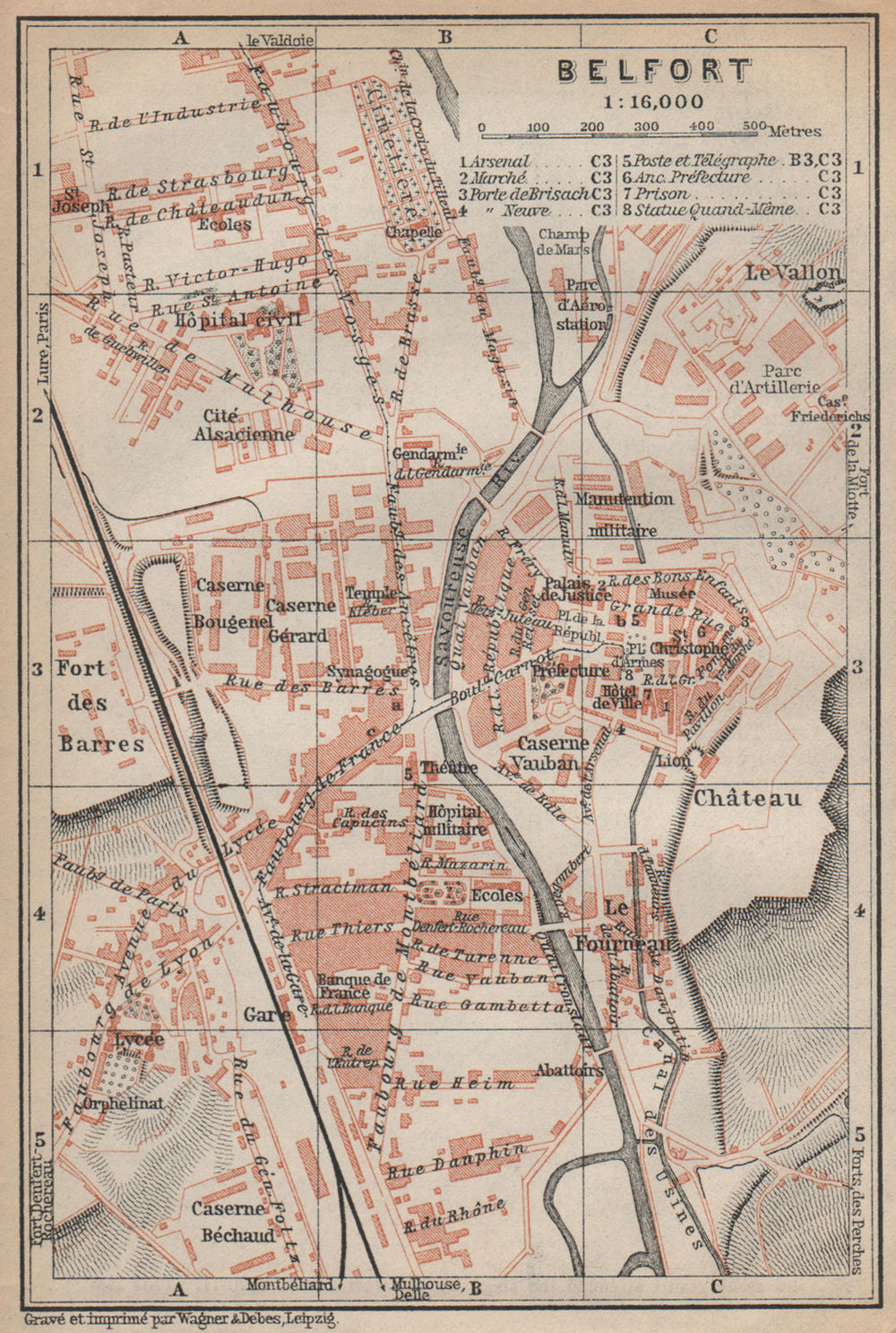 BELFORT town city plan de la ville. Territoire de Belfort carte 1905 old map