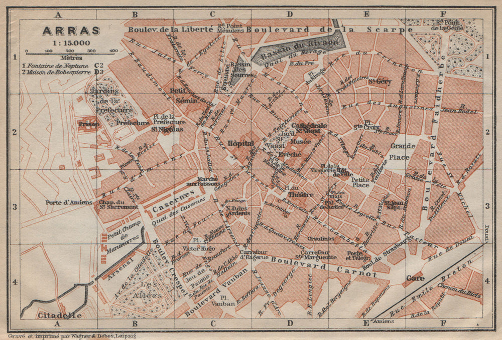 ARRAS antique town city plan de la ville. Pas-de-Calais carte 1909 old map
