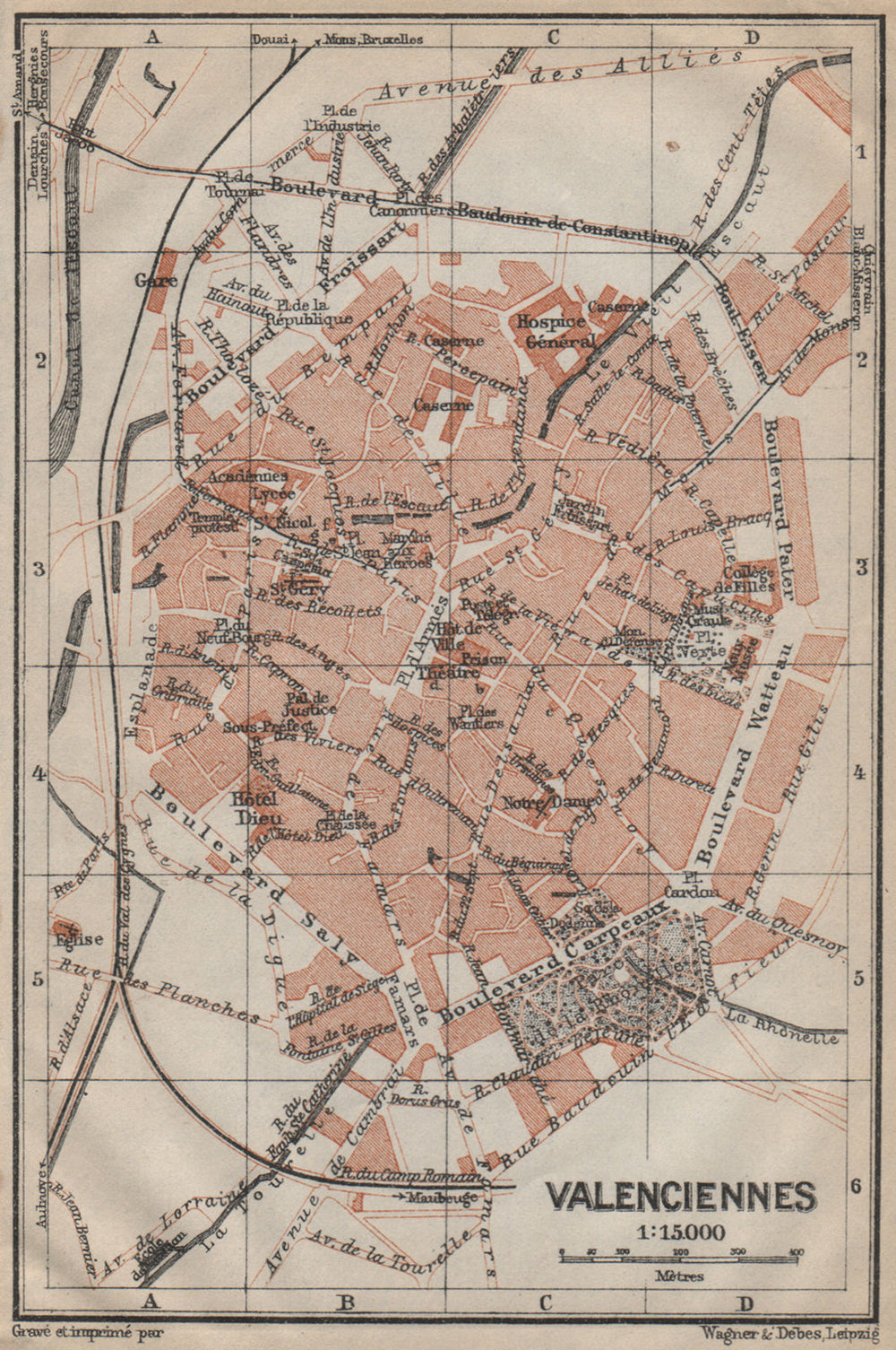 VALENCIENNES antique town city plan de la ville. Nord carte. BAEDEKER 1909 map