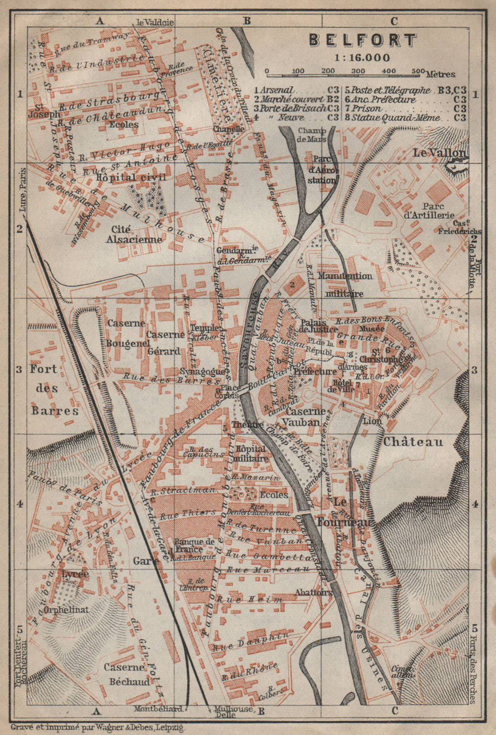 BELFORT town city plan de la ville. Territoire de Belfort carte 1909 old map