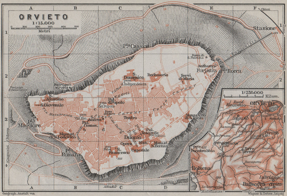ORVIETO antique town city plan piano urbanistico. Italy mappa 1909 old