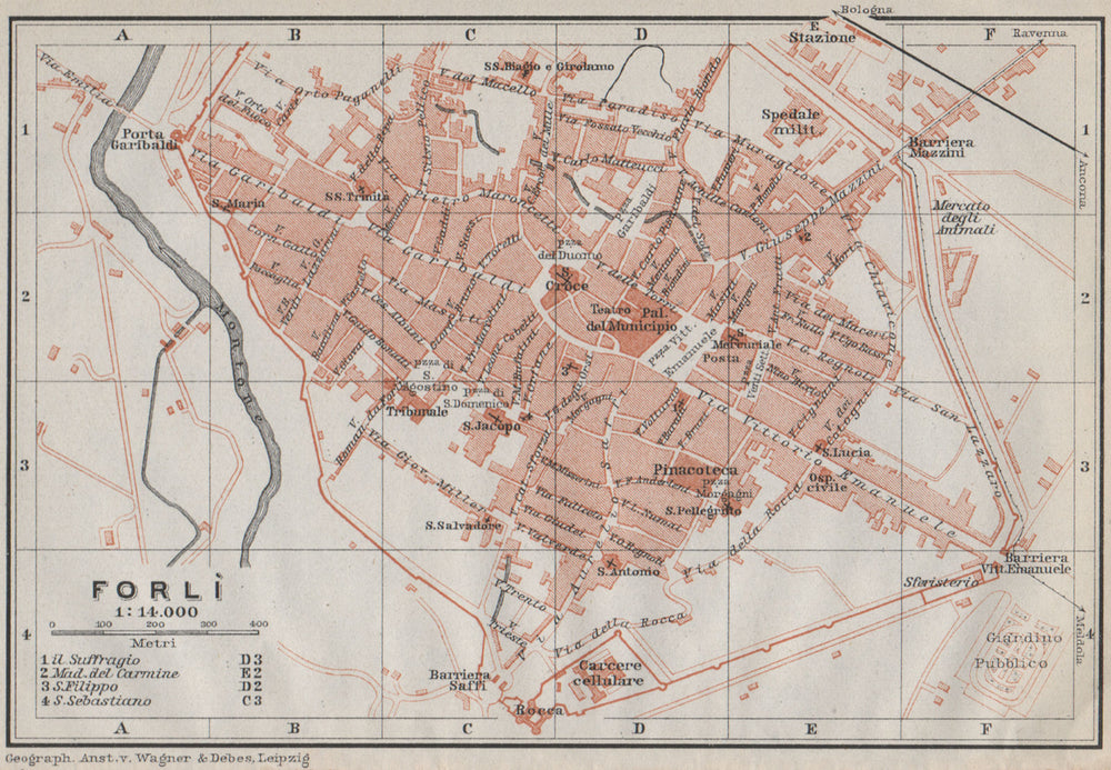 FORLI FORLÌ antique town city plan piano urbanistico. Italy mappa 1909 old