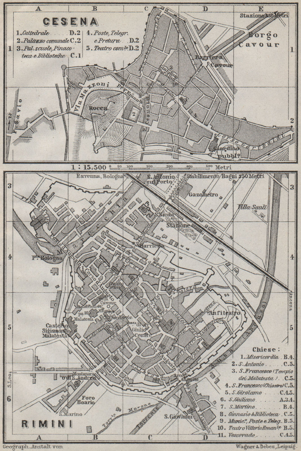 CESENA & RIMINI antique town city plan piano urbanisticos. Italy mappa 1909