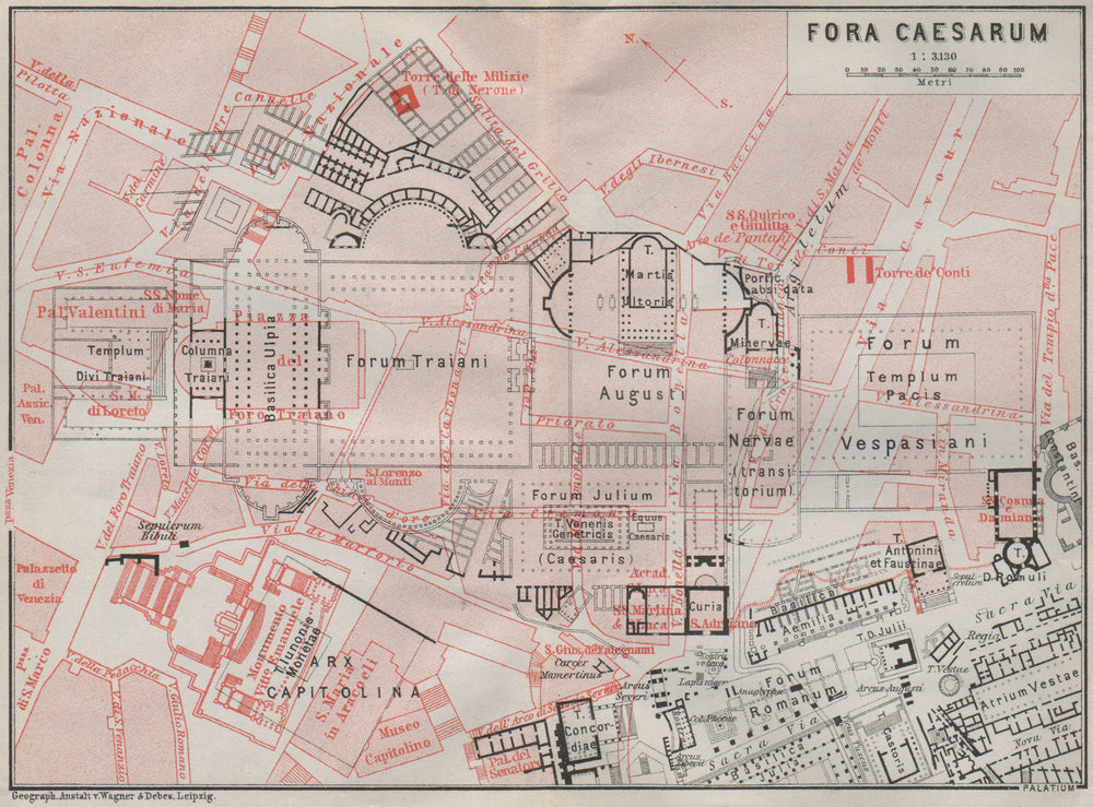 FORUM OF CAESAR Fora Caesarum Iulium Julium Caesaris ground plan. Rome 1909 map