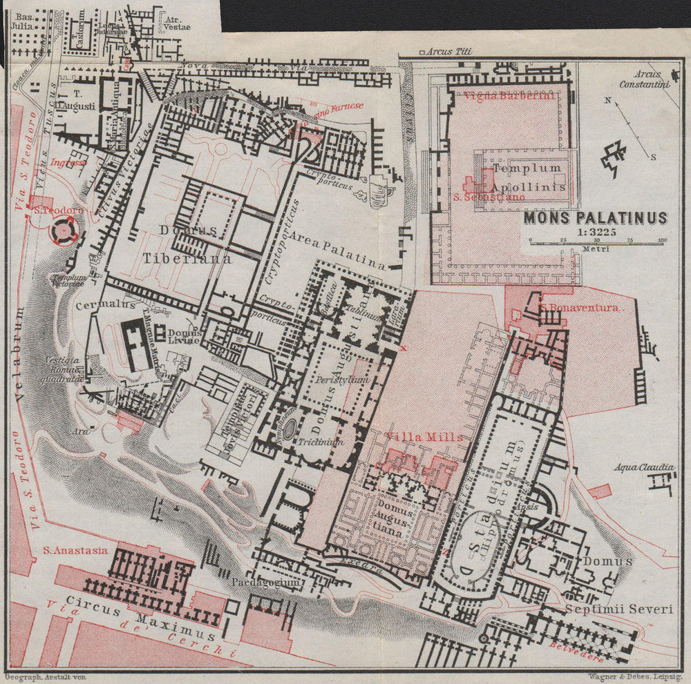 THE PALATINE HILL. MONS PALATINUS ground plan. Rome mappa. BAEDEKER 1909