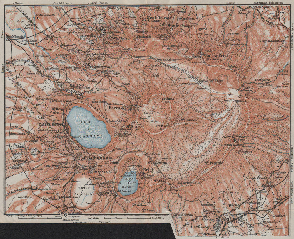 THE ALBAN HILLS. Colli Albani. Monte Cavo. Topo-map. Frascati Velletri 1909