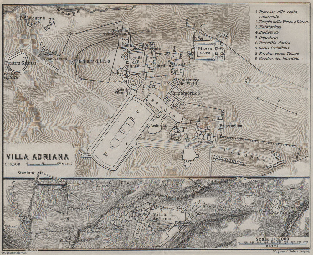 HADRIAN'S VILLA at TIVOLI. VILLA ADRIANA. Ground plan. Italy mappa 1909