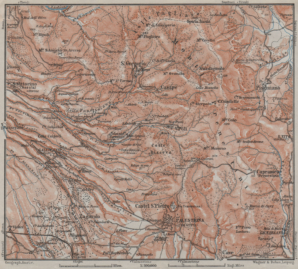 SABINA. Palestrina Pisoniano Monte Prenestini topo-map. Italy mappa 1909