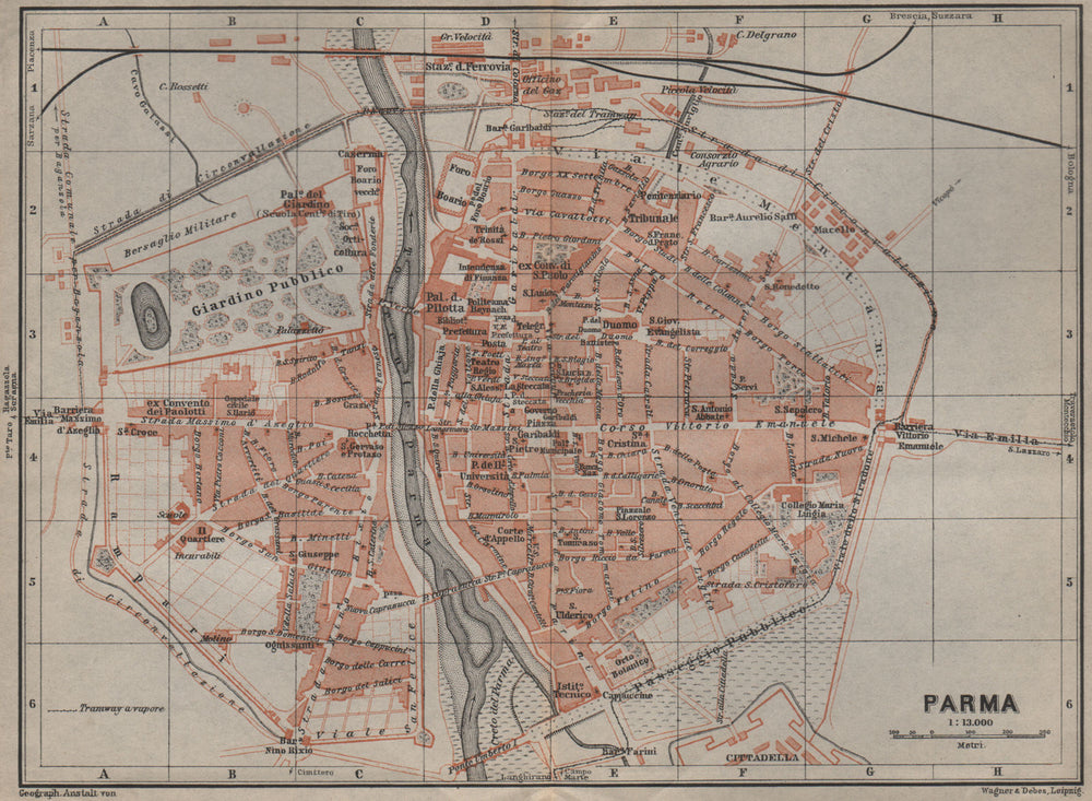 PARMA antique town city plan piano urbanistico. Italy mappa. BAEDEKER 1909