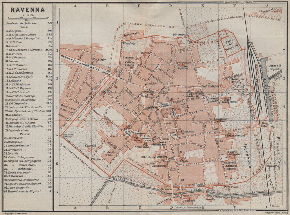 RAVENNA antique town city plan piano urbanistico. Italy mappa 1909 old