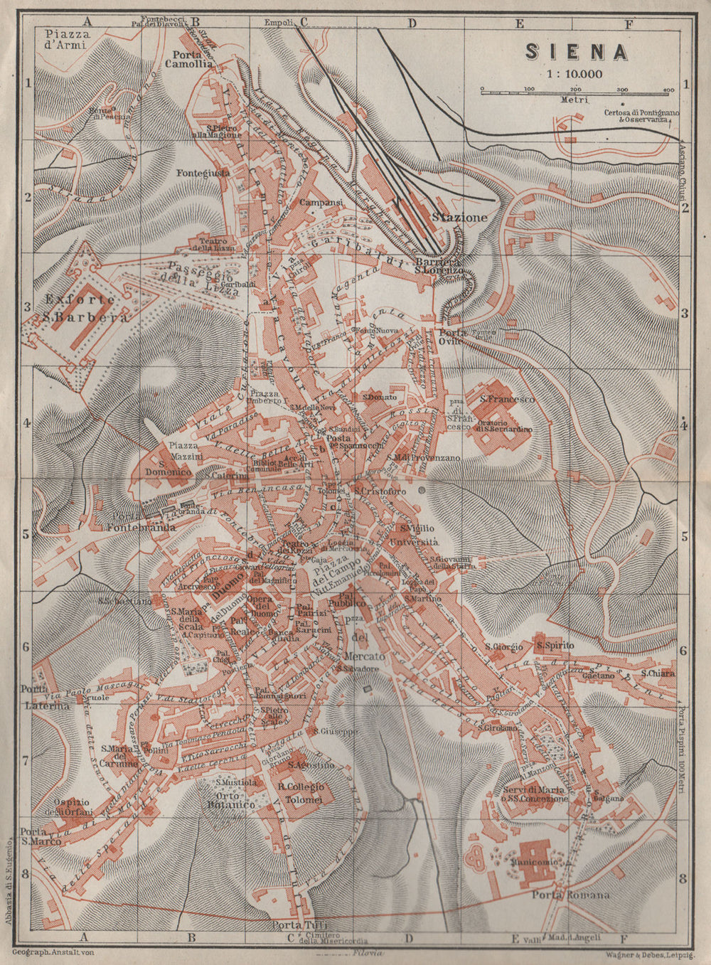 SIENA antique town city plan piano urbanistico. Italy Italia mappa 1909