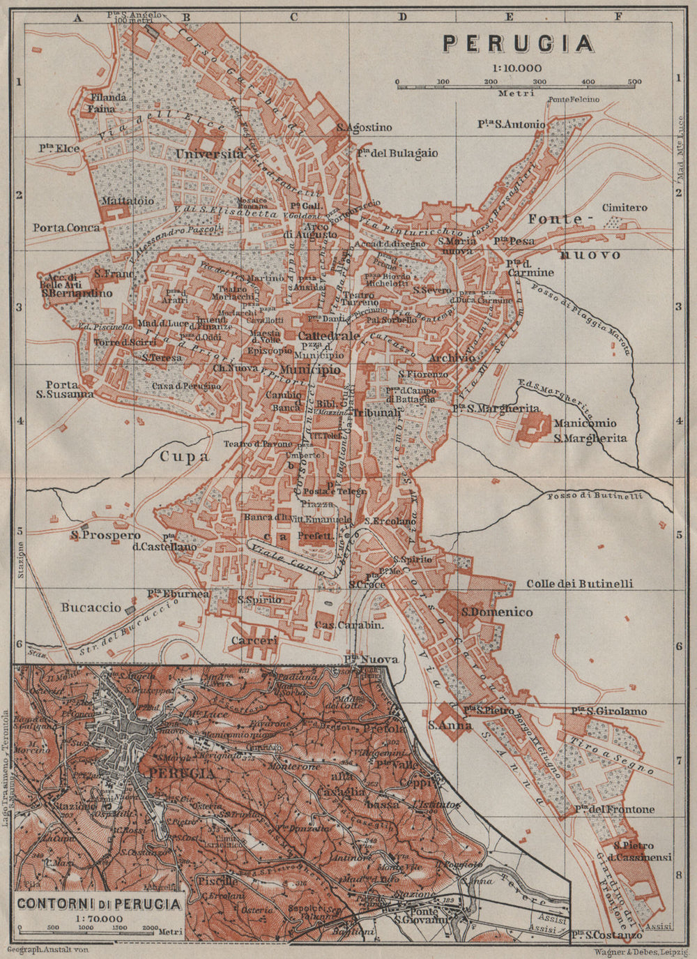PERUGIA antique town city plan & environs/contorni. Italy Italia mappa 1909