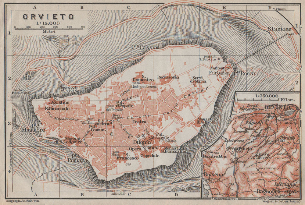 ORVIETO antique town city plan piano urbanistico. Italy Italia mappa 1909