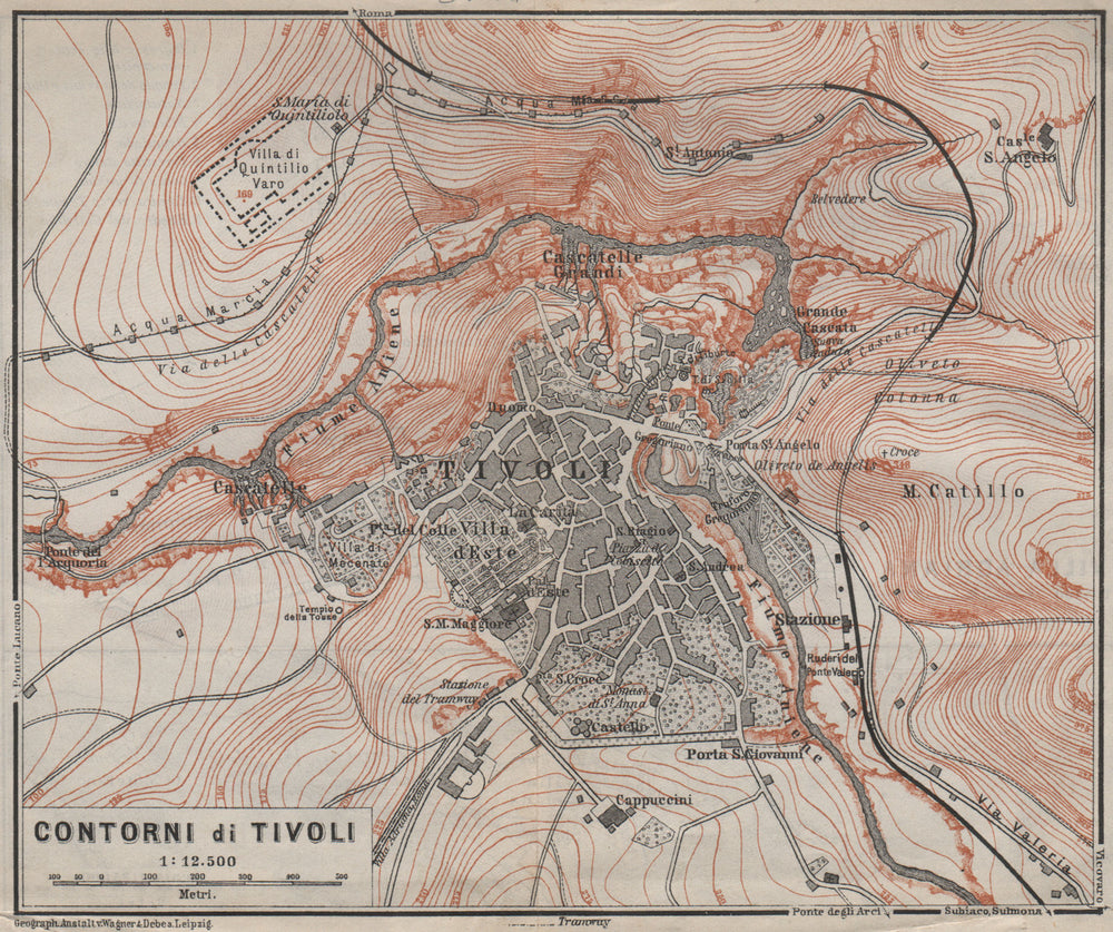 TIVOLI & environs. Contorni di Tivoli. Italy Italia mappa. BAEDEKER 1909