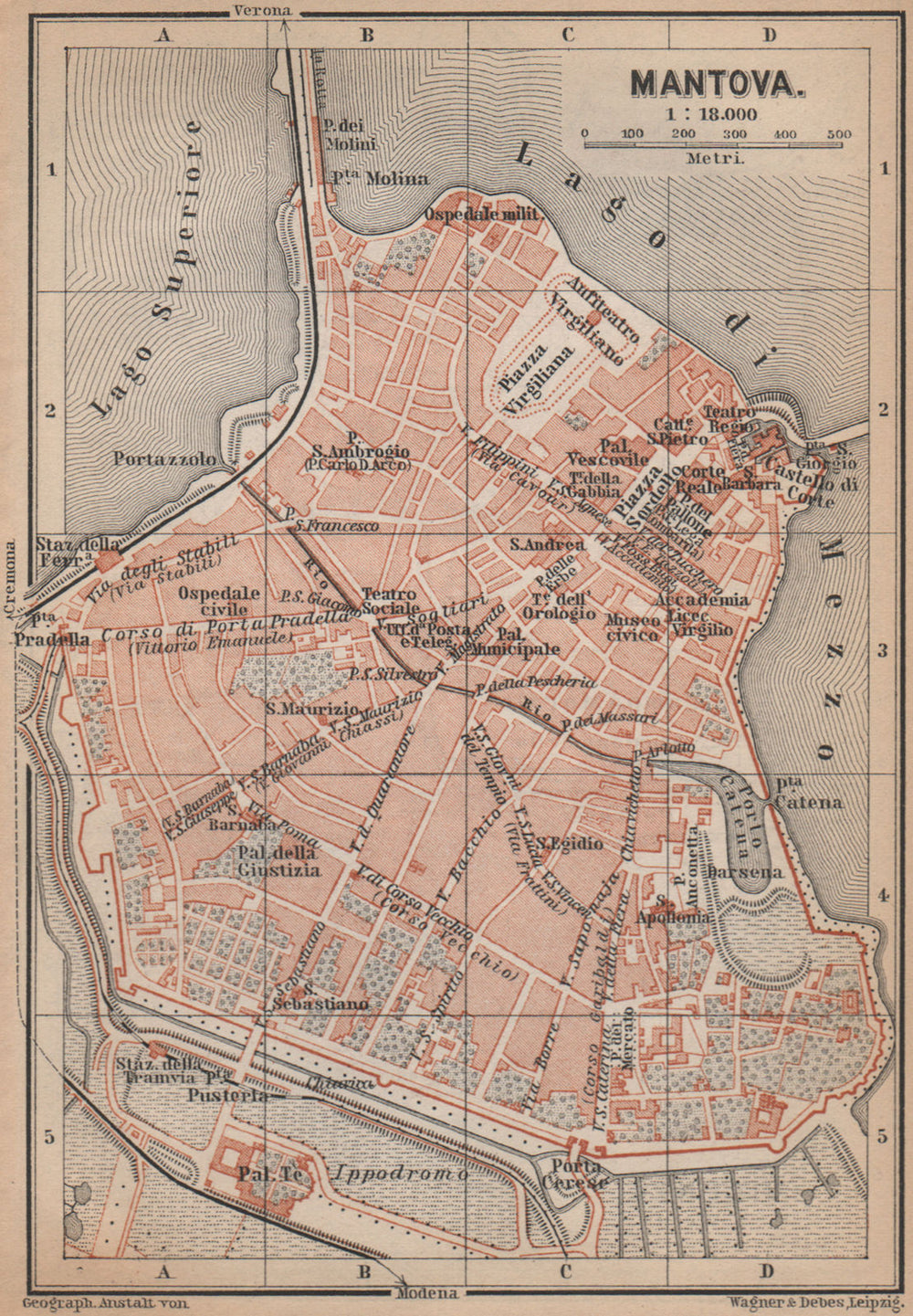MANTOVA (MANTUA) antique town city plan piano urbanistico. Italy mappa 1895