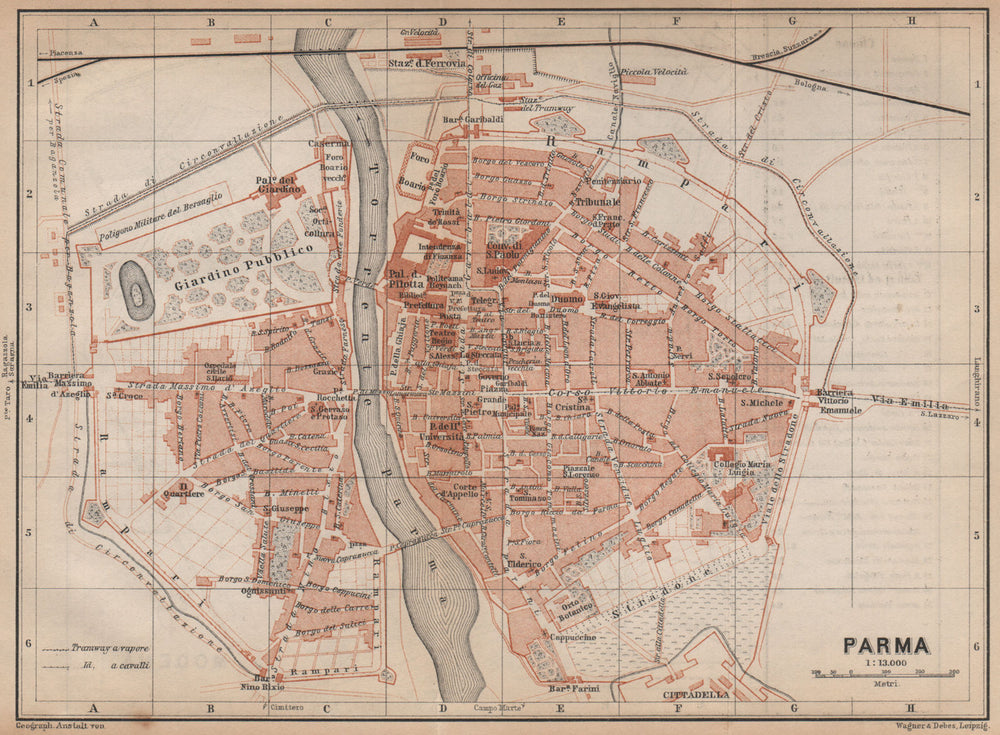 PARMA antique town city plan piano urbanistico. Italy mappa. BAEDEKER 1895