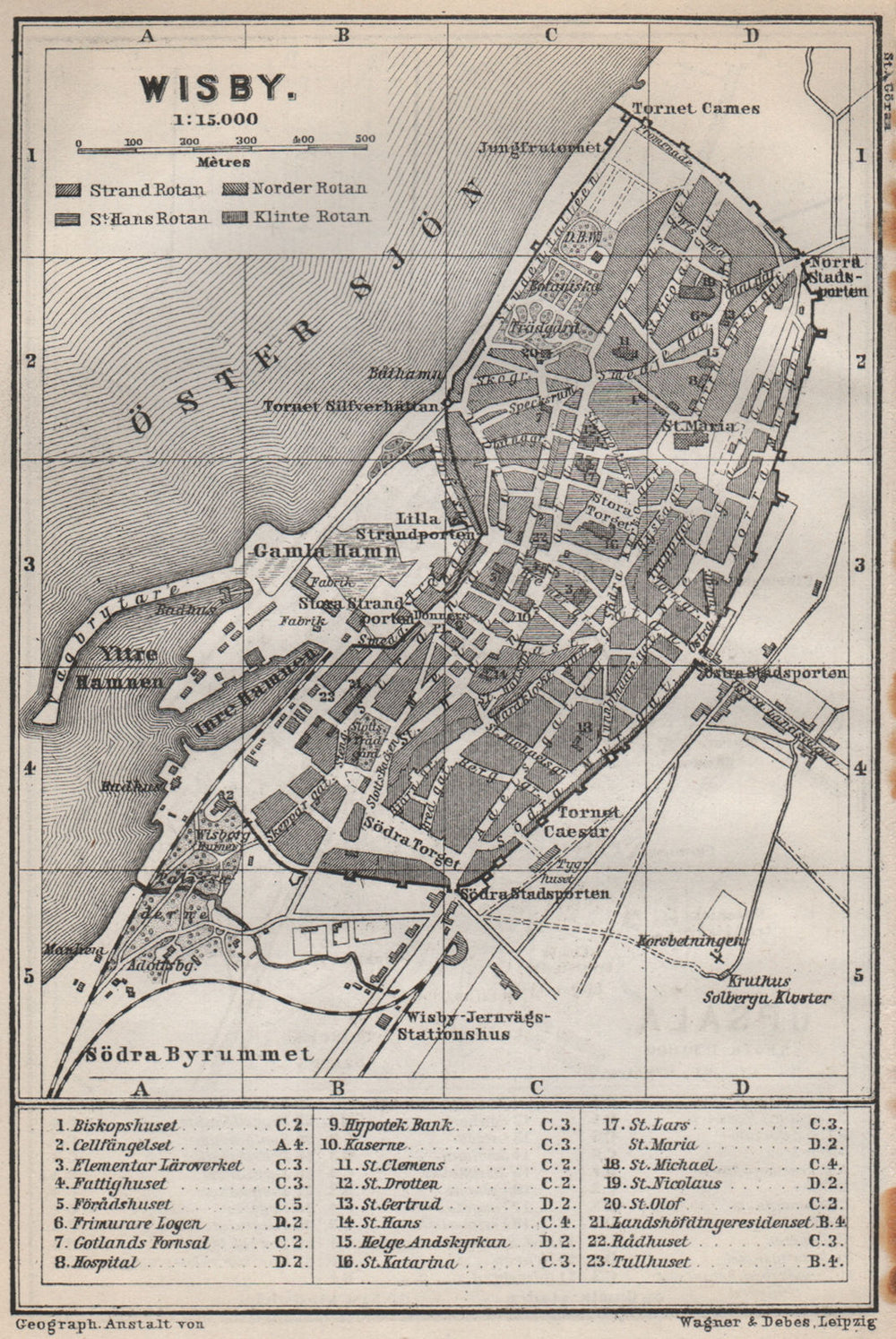 VISBY Wisby antique town city stadsplan. Sweden karta. BAEDEKER 1885 old map