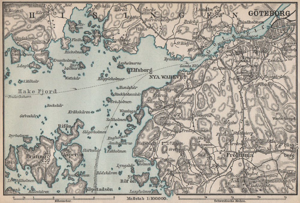 GOTA ESTUARY. Göta älv. Gothenburg Göteborg environs. Sweden karta 1899 map