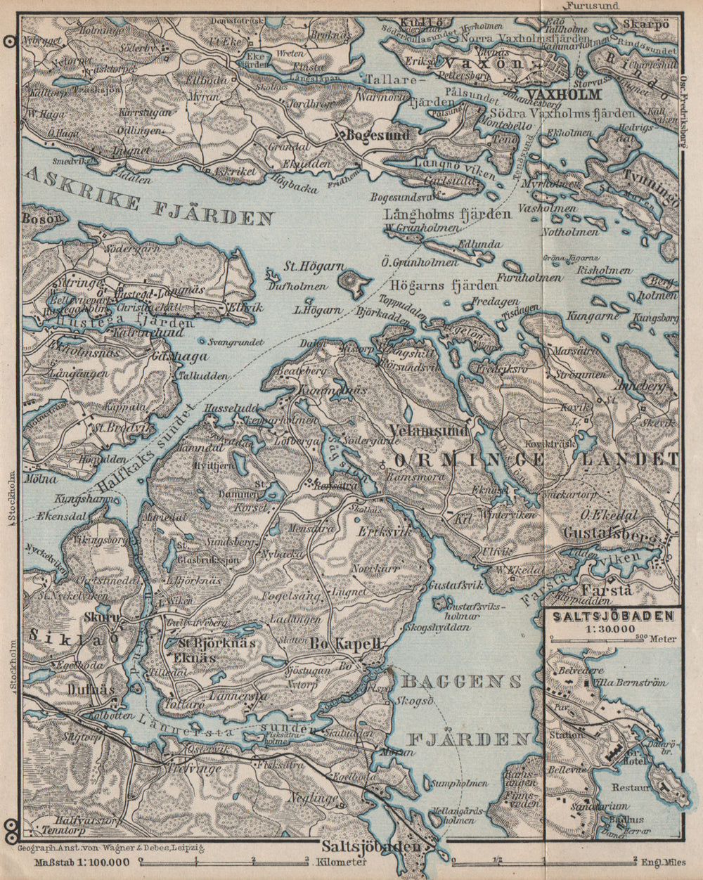 STOCKHOLM EAST ENVIRONS. Saltsjöbaden Molna Vaxholm. Topo-map. Sweden 1899